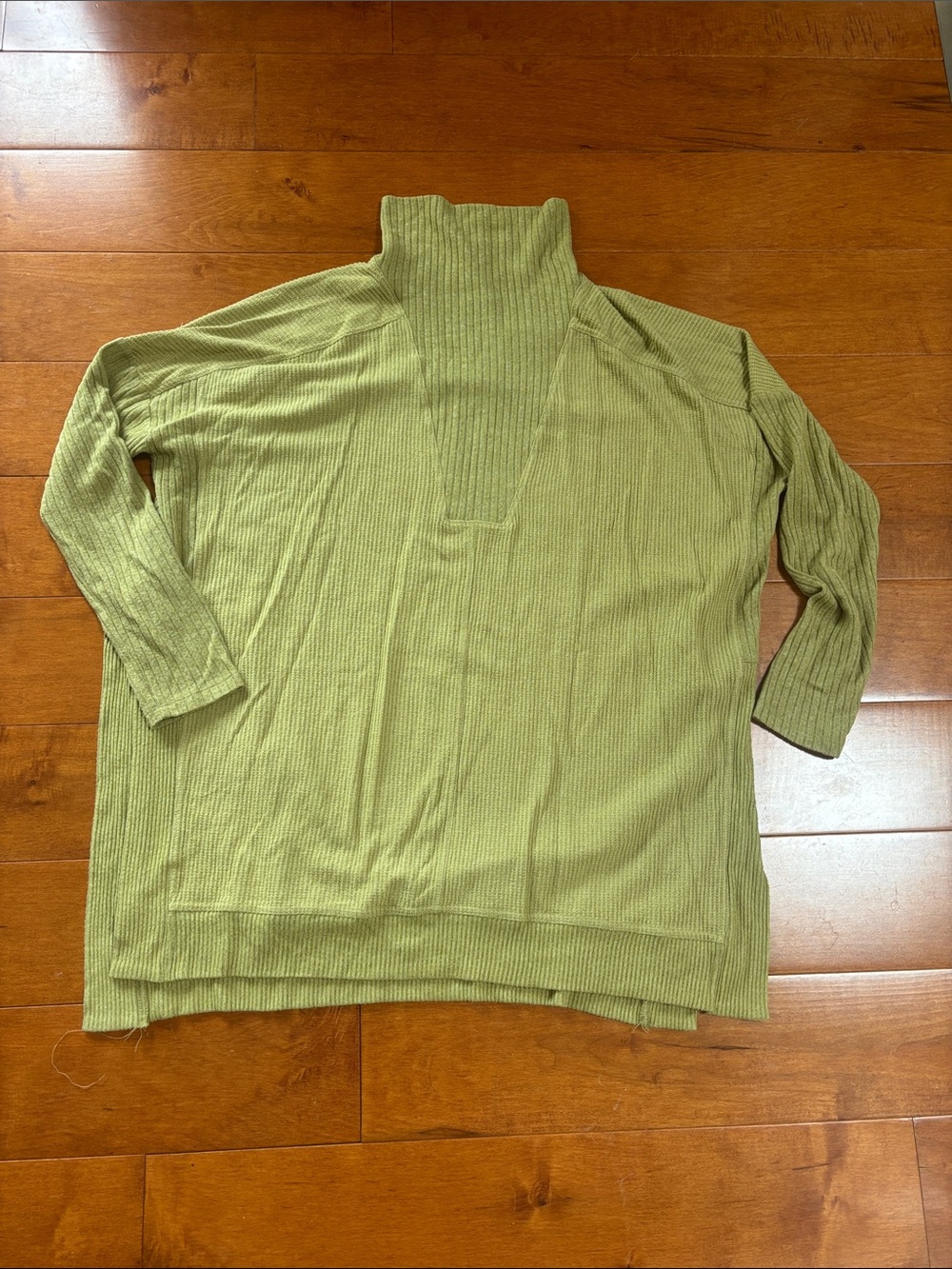 Light Green Ribbed Turtleneck Tunic Top Anthro Daily Practice size M